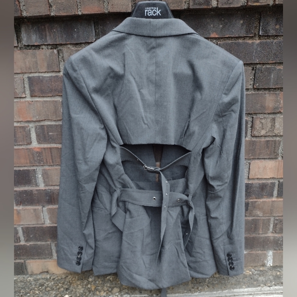 Helmut Lang Cutout Back Gray Wool Belted Blazer Jacket NWOT - Picture 8 of 11